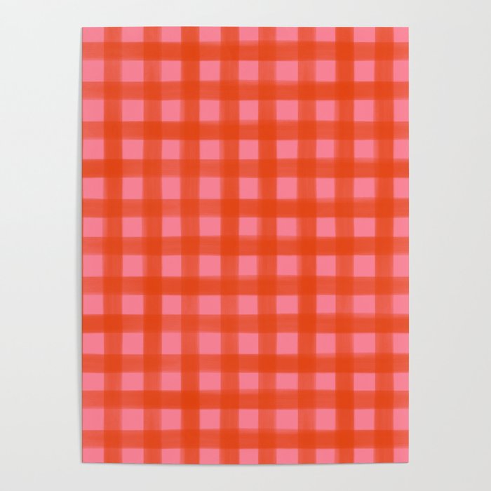 Watercolor Gingham - pink and tomato Poster Gallery Image 4