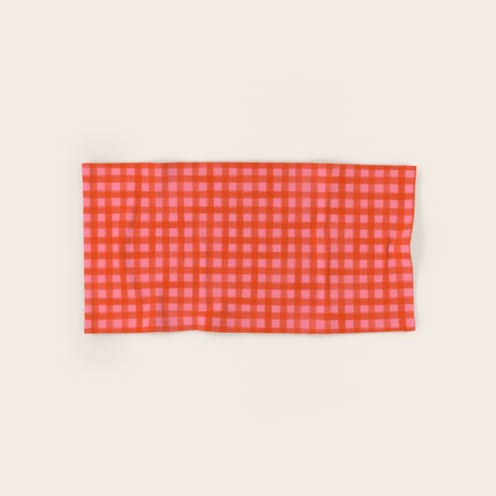 Watercolor Gingham - pink and tomato Bath Towel Gallery Image 1