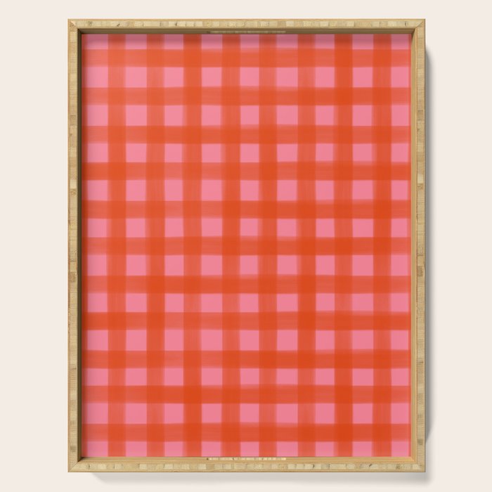 Watercolor Gingham - pink and tomato Serving Tray Gallery Image 1