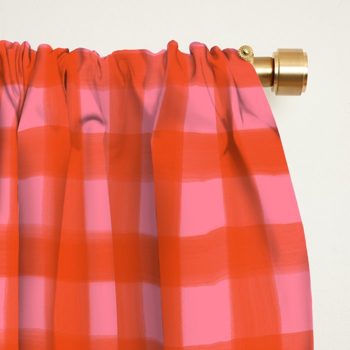 Watercolor Gingham - pink and tomato Window Curtain Gallery Image 2