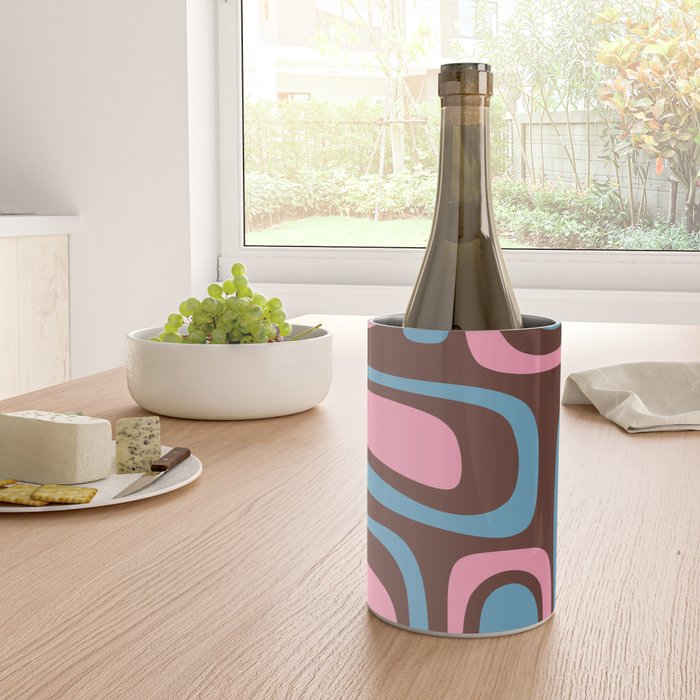 Mid-Century Modern Abstract Palm Springs Eclectic Pattern in Pink Brown Light Blue Wine Chiller Gallery Image 4