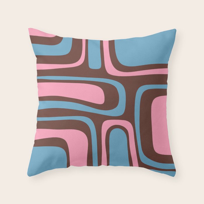 Mid-Century Modern Abstract Palm Springs Eclectic Pattern in Pink Brown Light Blue Throw Pillow Gallery Image 1