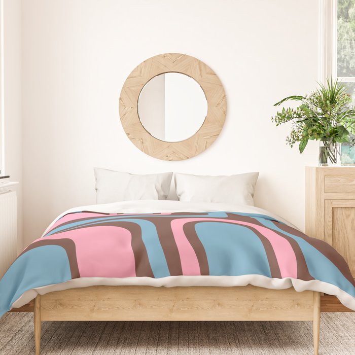 Mid-Century Modern Abstract Palm Springs Eclectic Pattern in Pink Brown Light Blue Duvet Cover Gallery Image 3