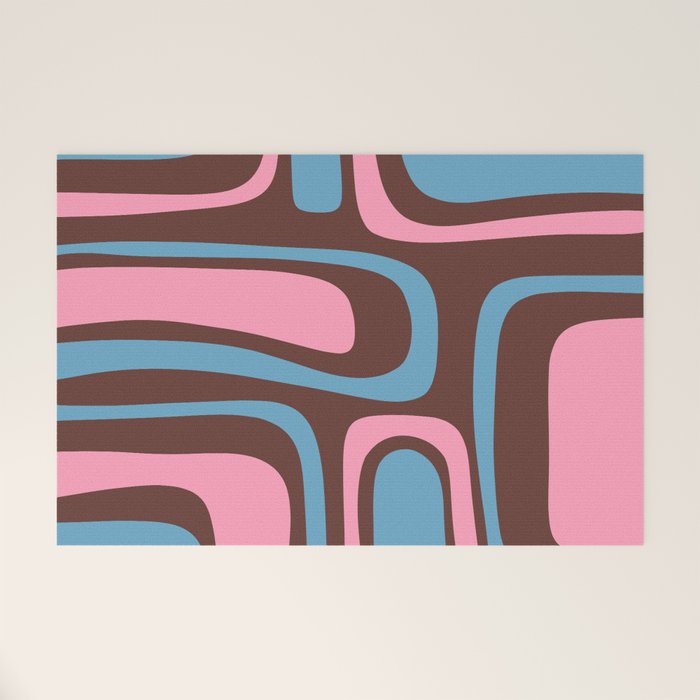 Mid-Century Modern Abstract Palm Springs Eclectic Pattern in Pink Brown Light Blue Welcome Mat Gallery Image 1