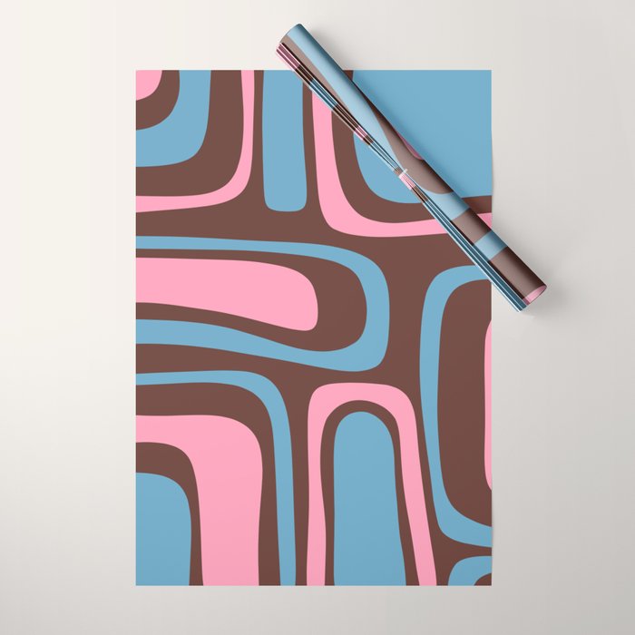 Mid-Century Modern Abstract Palm Springs Eclectic Pattern in Pink Brown Light Blue Wrapping Paper Gallery Image 1