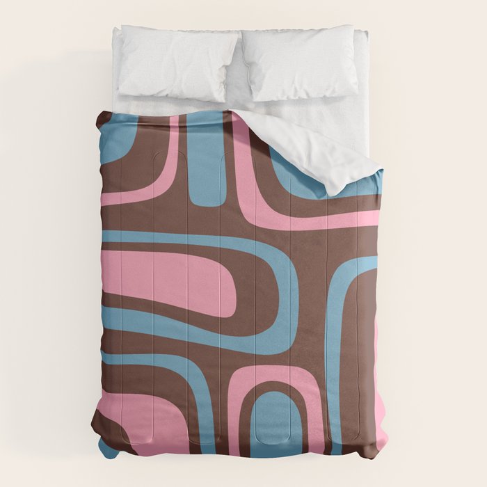 Mid-Century Modern Abstract Palm Springs Eclectic Pattern in Pink Brown Light Blue Comforter Gallery Image 6