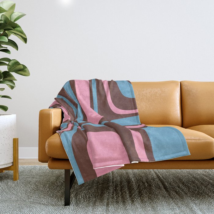 Mid-Century Modern Abstract Palm Springs Eclectic Pattern in Pink Brown Light Blue Throw Blanket Gallery Image 1