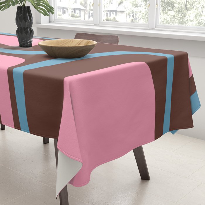 Mid-Century Modern Abstract Palm Springs Eclectic Pattern in Pink Brown Light Blue Tablecloth Gallery Image 3