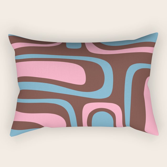 Mid-Century Modern Abstract Palm Springs Eclectic Pattern in Pink Brown Light Blue Rectangular Pillow Gallery Image 1