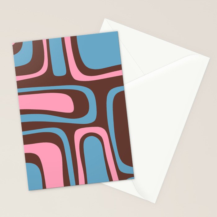 Mid-Century Modern Abstract Palm Springs Eclectic Pattern in Pink Brown Light Blue Stationery Card Gallery Image 2