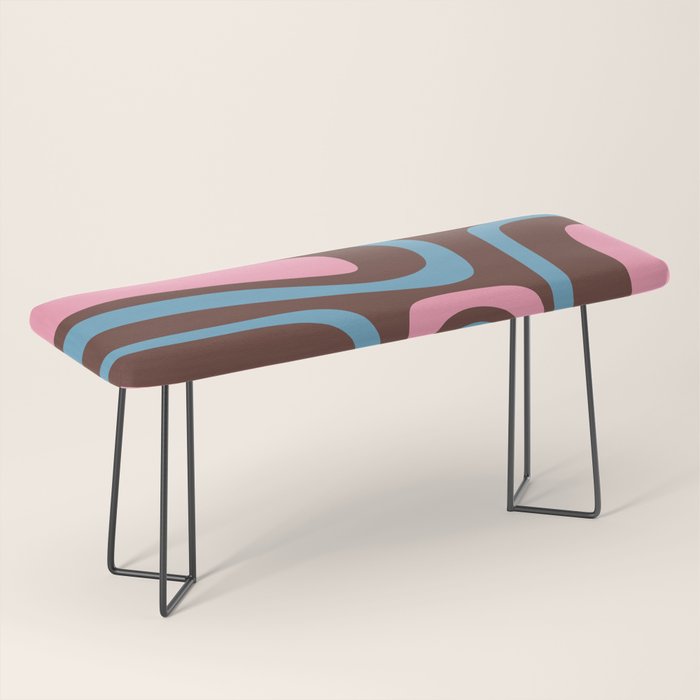 Mid-Century Modern Abstract Palm Springs Eclectic Pattern in Pink Brown Light Blue Bench Gallery Image 1