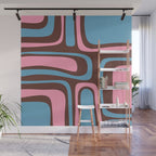 Mid-Century Modern Abstract Palm Springs Eclectic Pattern in Pink Brown Light Blue Wall Mural Gallery Image 1