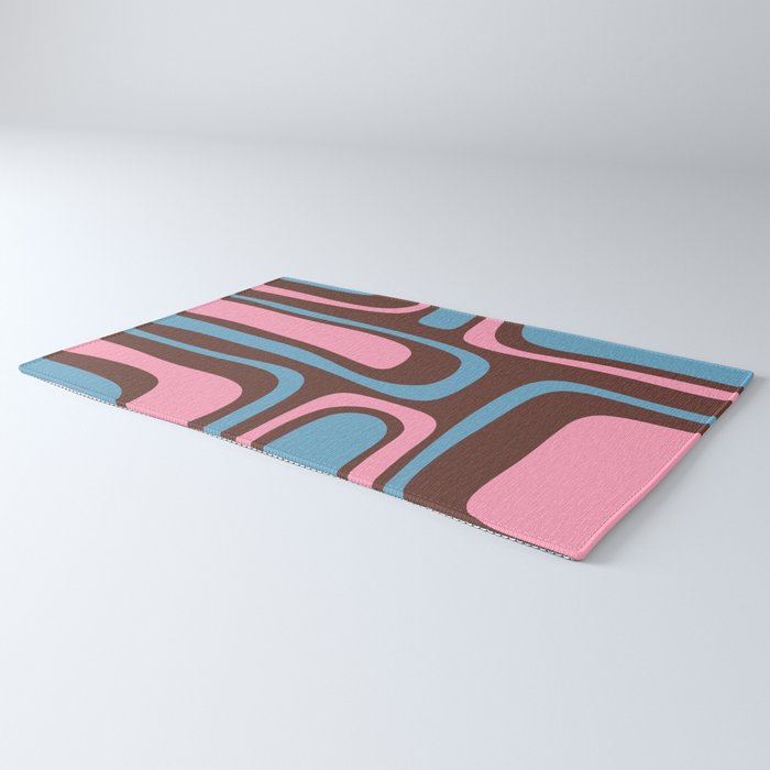 Mid-Century Modern Abstract Palm Springs Eclectic Pattern in Pink Brown Light Blue Rug Gallery Image 3