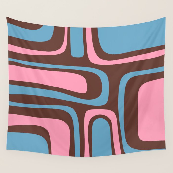 Mid-Century Modern Abstract Palm Springs Eclectic Pattern in Pink Brown Light Blue Wall Tapestry Gallery Image 1