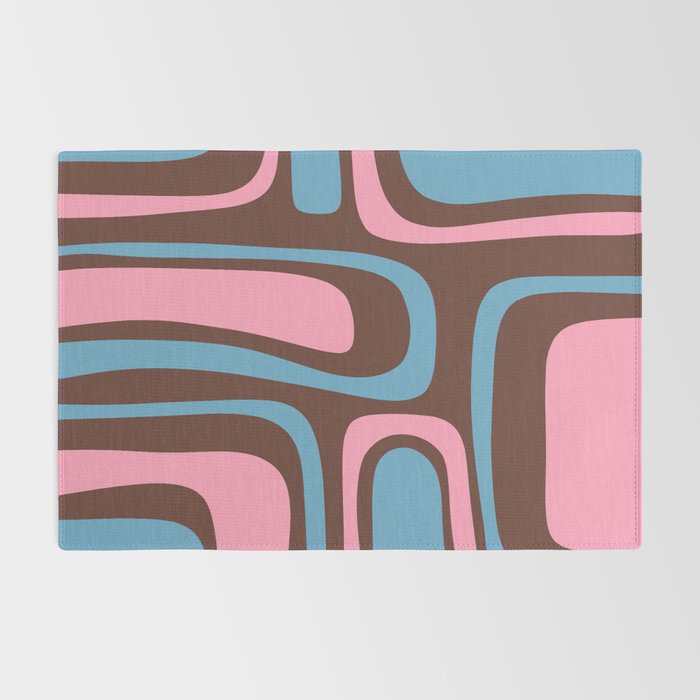 Mid-Century Modern Abstract Palm Springs Eclectic Pattern in Pink Brown Light Blue Rug Gallery Image 2
