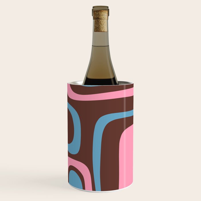 Mid-Century Modern Abstract Palm Springs Eclectic Pattern in Pink Brown Light Blue Wine Chiller Gallery Image 3