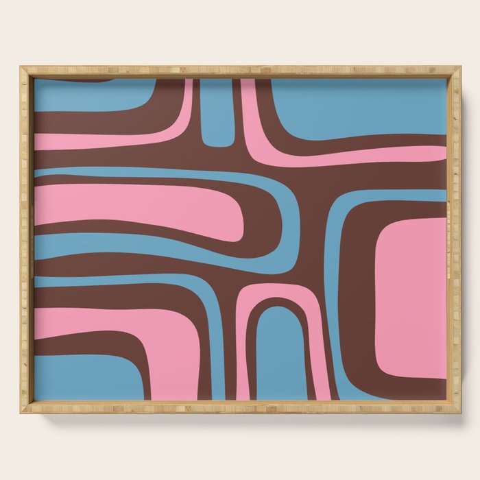 Mid-Century Modern Abstract Palm Springs Eclectic Pattern in Pink Brown Light Blue Serving Tray Gallery Image 1