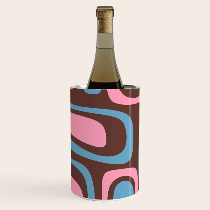 Mid-Century Modern Abstract Palm Springs Eclectic Pattern in Pink Brown Light Blue Wine Chiller Gallery Image 1