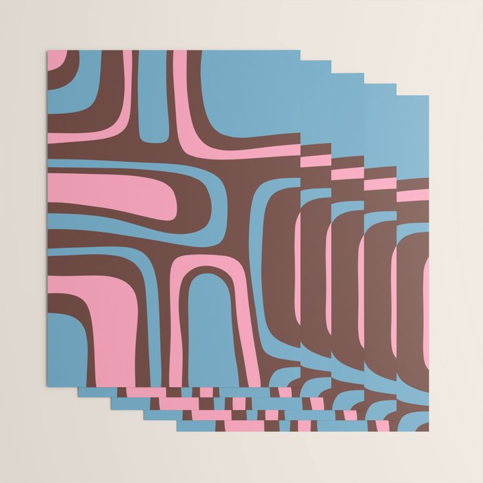 Mid-Century Modern Abstract Palm Springs Eclectic Pattern in Pink Brown Light Blue Wrapping Paper Gallery Image 3