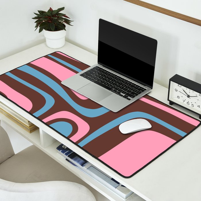 Mid-Century Modern Abstract Palm Springs Eclectic Pattern in Pink Brown Light Blue Desk Mat Gallery Image 2