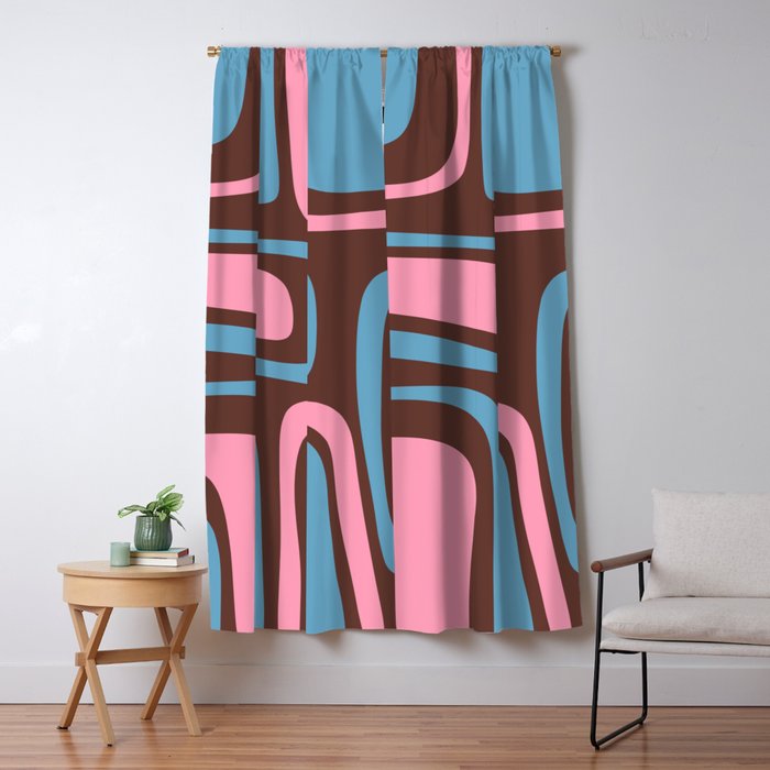 Mid-Century Modern Abstract Palm Springs Eclectic Pattern in Pink Brown Light Blue Window Curtain Gallery Image 5