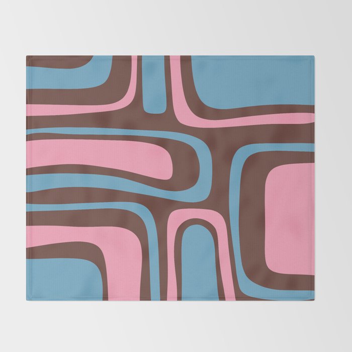 Mid-Century Modern Abstract Palm Springs Eclectic Pattern in Pink Brown Light Blue Throw Blanket Gallery Image 2