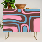 Mid-Century Modern Abstract Palm Springs Eclectic Pattern in Pink Brown Light Blue Credenza Gallery Image 1