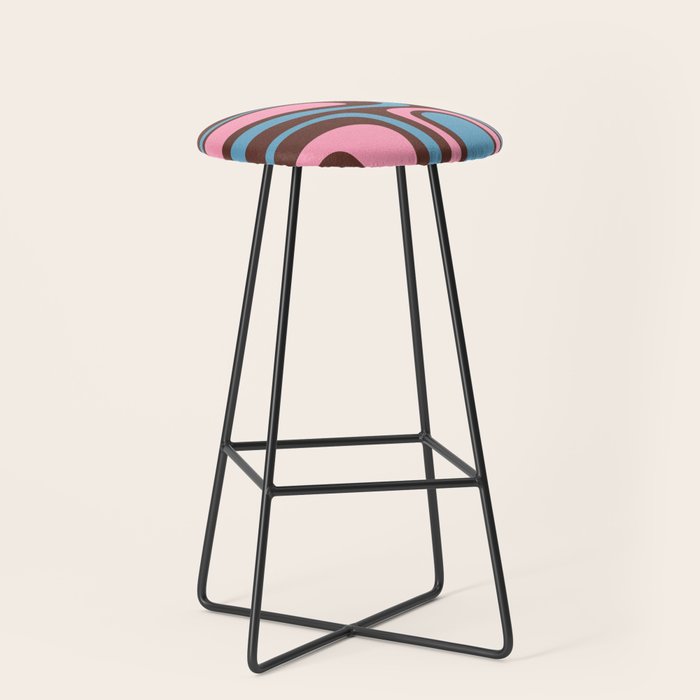 Mid-Century Modern Abstract Palm Springs Eclectic Pattern in Pink Brown Light Blue Stool Gallery Image 1