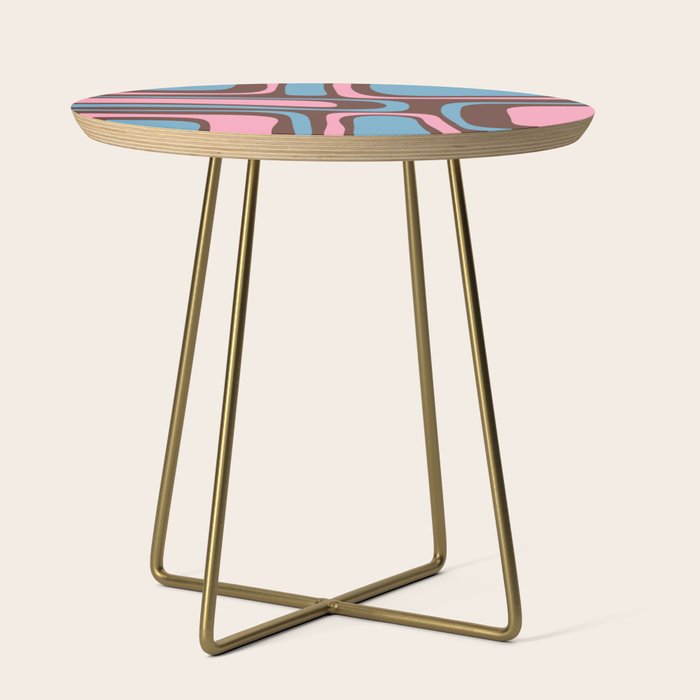 Mid-Century Modern Abstract Palm Springs Eclectic Pattern in Pink Brown Light Blue Side Table Gallery Image 1