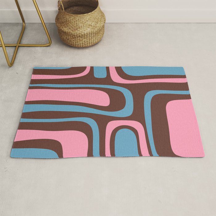 Mid-Century Modern Abstract Palm Springs Eclectic Pattern in Pink Brown Light Blue Rug Gallery Image 1