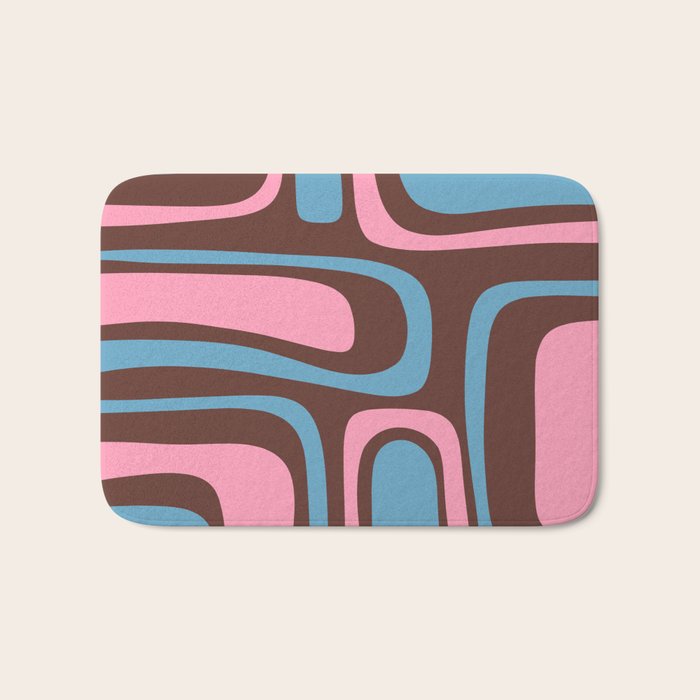 Mid-Century Modern Abstract Palm Springs Eclectic Pattern in Pink Brown Light Blue Bath Mat Gallery Image 1