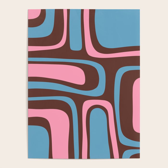 Mid-Century Modern Abstract Palm Springs Eclectic Pattern in Pink Brown Light Blue Poster Gallery Image 1