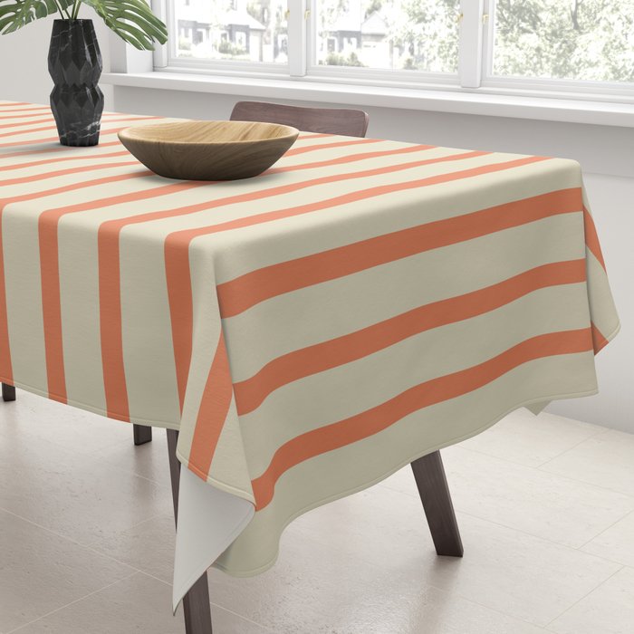 Classic Modern Retro Vertical Stripe Pattern in Cream Beige and Light Pumpkin Orange Tablecloth Gallery Image 3