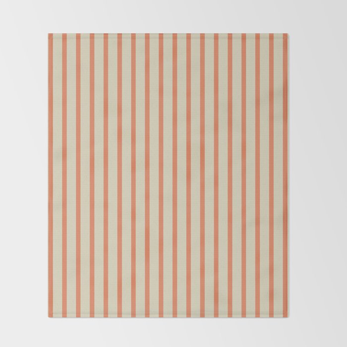 Classic Modern Retro Vertical Stripe Pattern in Cream Beige and Light Pumpkin Orange Throw Blanket Gallery Image 2
