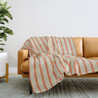 Classic Modern Retro Vertical Stripe Pattern in Cream Beige and Light Pumpkin Orange Throw Blanket Gallery Image 2
