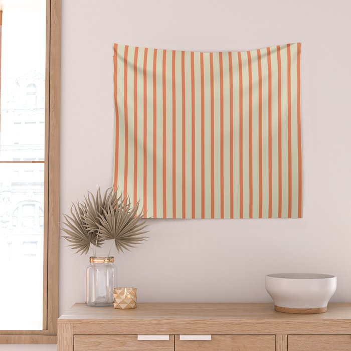 Classic Modern Retro Vertical Stripe Pattern in Cream Beige and Light Pumpkin Orange Wall Tapestry Gallery Image 2