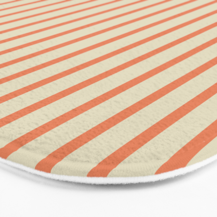 Classic Modern Retro Vertical Stripe Pattern in Cream Beige and Light Pumpkin Orange Bath Mat Gallery Image 3