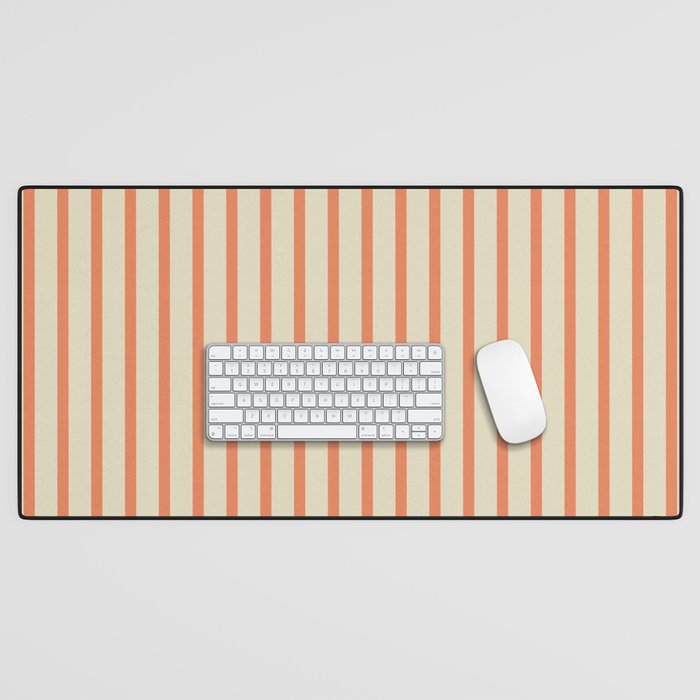 Classic Modern Retro Vertical Stripe Pattern in Cream Beige and Light Pumpkin Orange Desk Mat Gallery Image 1