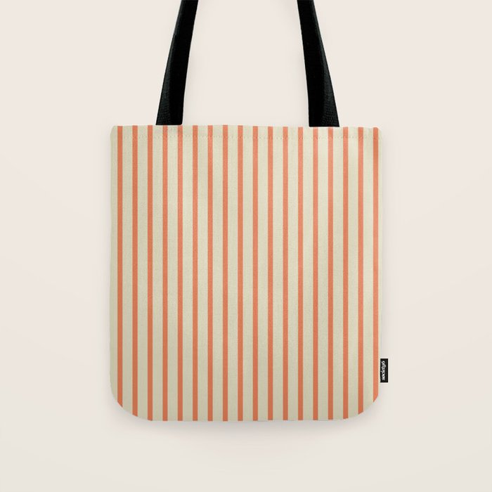 Classic Modern Retro Vertical Stripe Pattern in Cream Beige and Light Pumpkin Orange Tote Bag Gallery Image 1