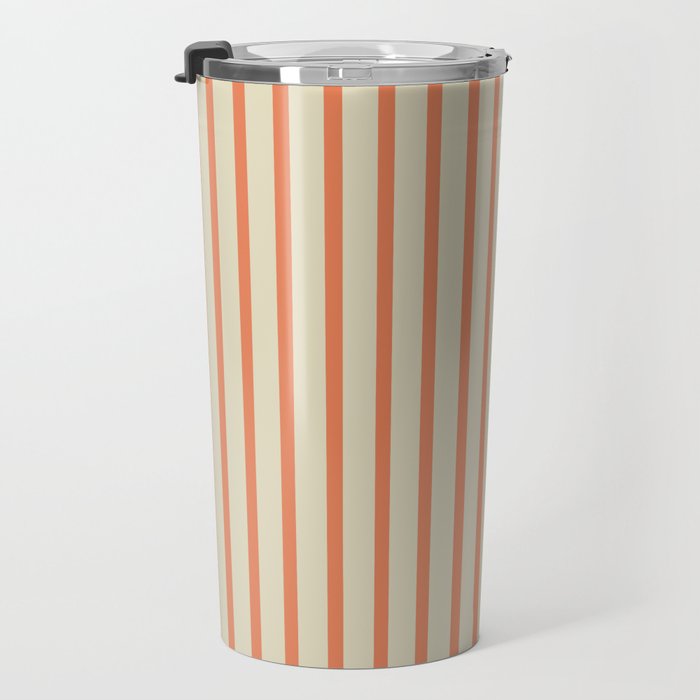 Classic Modern Retro Vertical Stripe Pattern in Cream Beige and Light Pumpkin Orange Travel Mug Gallery Image 3