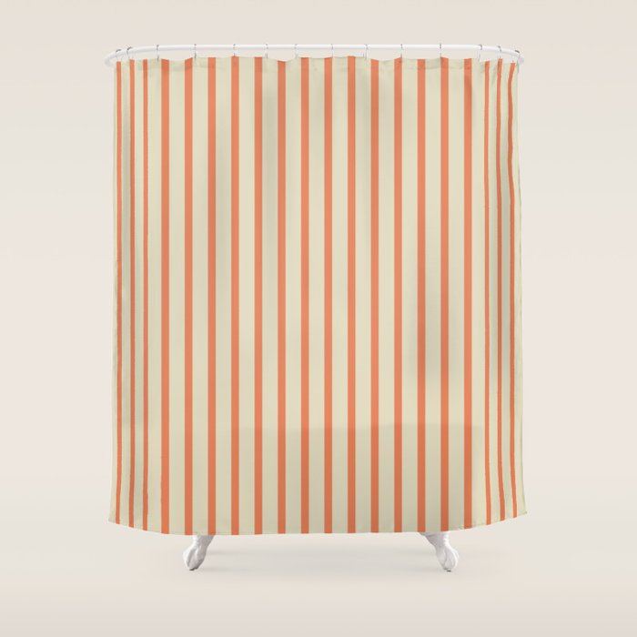 Classic Modern Retro Vertical Stripe Pattern in Cream Beige and Light Pumpkin Orange Shower Curtain Gallery Image 1