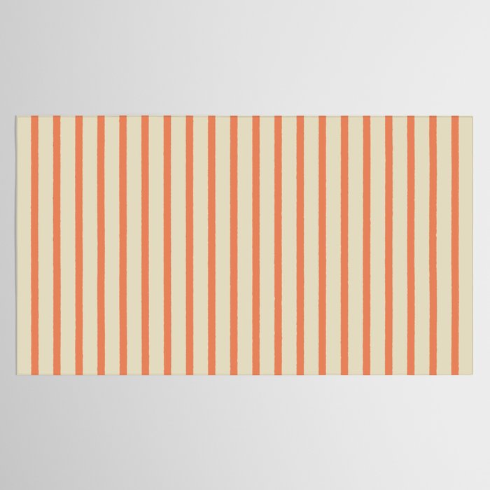 Classic Modern Retro Vertical Stripe Pattern in Cream Beige and Light Pumpkin Orange Tablecloth Gallery Image 2