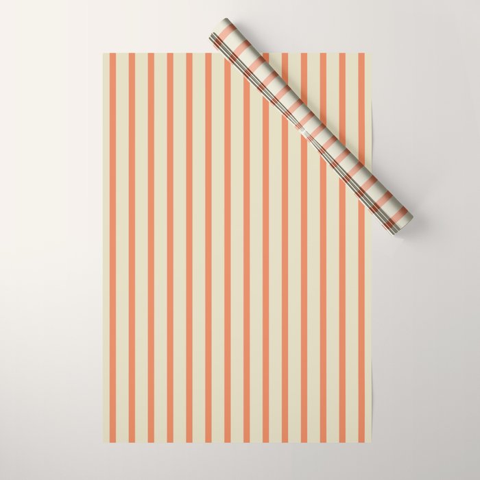 Classic Modern Retro Vertical Stripe Pattern in Cream Beige and Light Pumpkin Orange Wrapping Paper Gallery Image 1