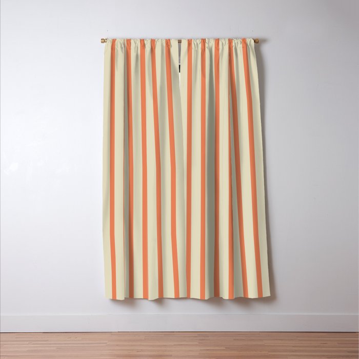 Classic Modern Retro Vertical Stripe Pattern in Cream Beige and Light Pumpkin Orange Window Curtain Gallery Image 3