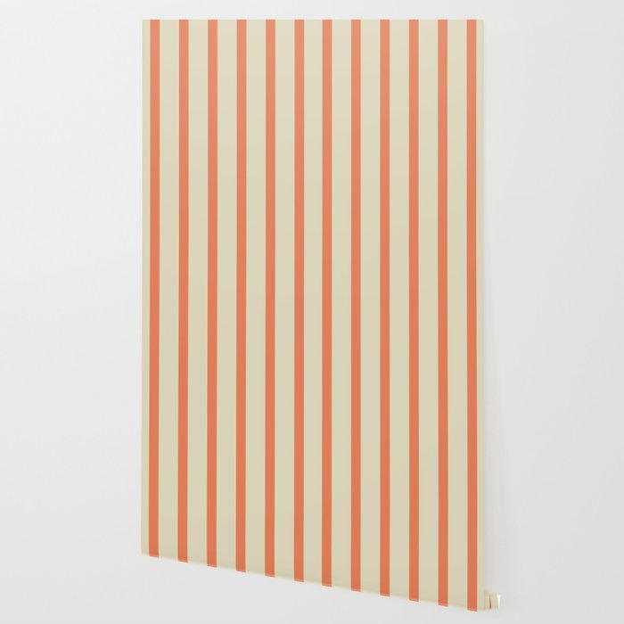 Classic Modern Retro Vertical Stripe Pattern in Cream Beige and Light Pumpkin Orange Wallpaper Gallery Image 2