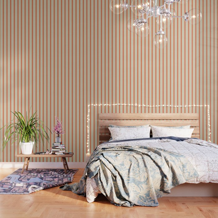 Classic Modern Retro Vertical Stripe Pattern in Cream Beige and Light Pumpkin Orange Wallpaper Gallery Image 3