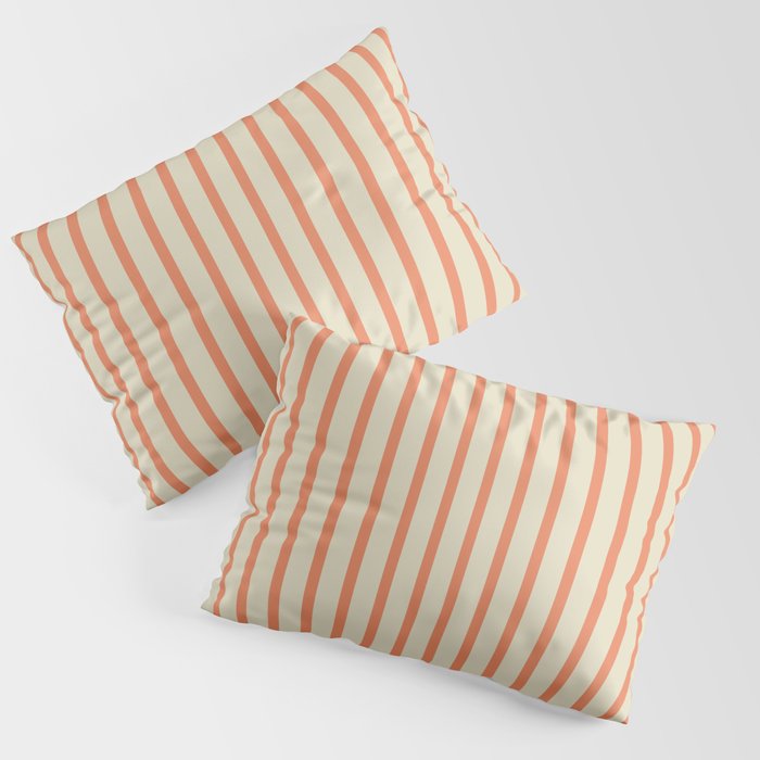 Classic Modern Retro Vertical Stripe Pattern in Cream Beige and Light Pumpkin Orange Pillow Sham Gallery Image 1