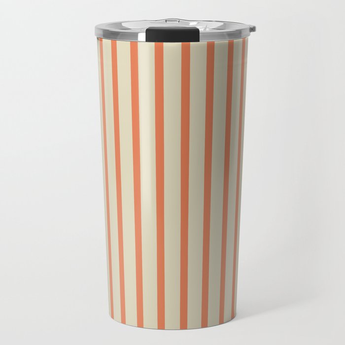 Classic Modern Retro Vertical Stripe Pattern in Cream Beige and Light Pumpkin Orange Travel Mug Gallery Image 1