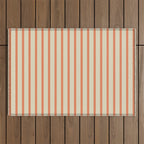 Classic Modern Retro Vertical Stripe Pattern in Cream Beige and Light Pumpkin Orange Outdoor Rug Gallery Image 1