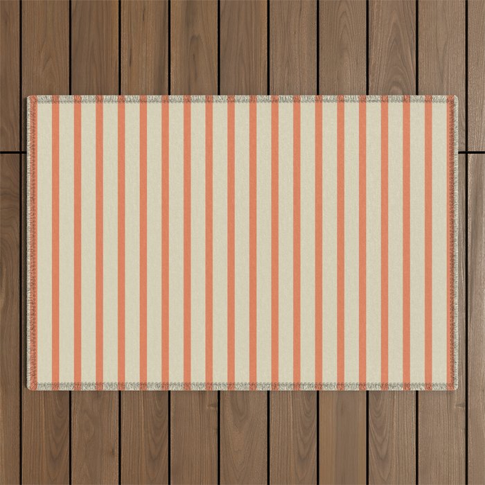 Classic Modern Retro Vertical Stripe Pattern in Cream Beige and Light Pumpkin Orange Outdoor Rug Gallery Image 1